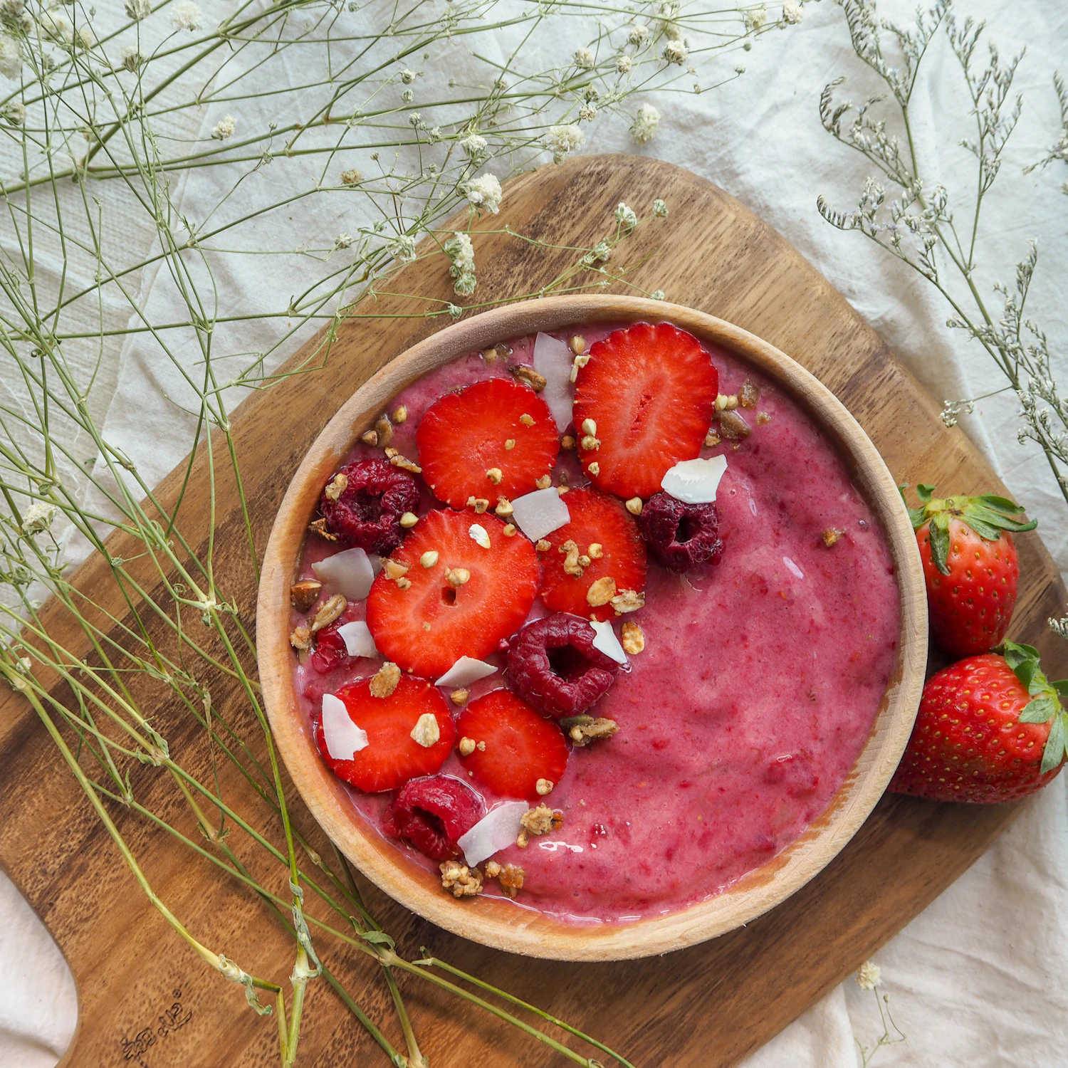 Fresh strawberries served in a bowl